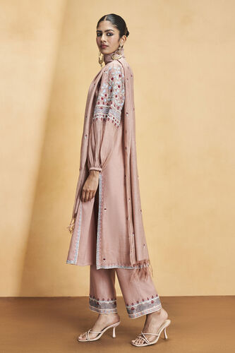 Philomel Embroidered Zardozi Silk Suit Set, Old Rose, image 2